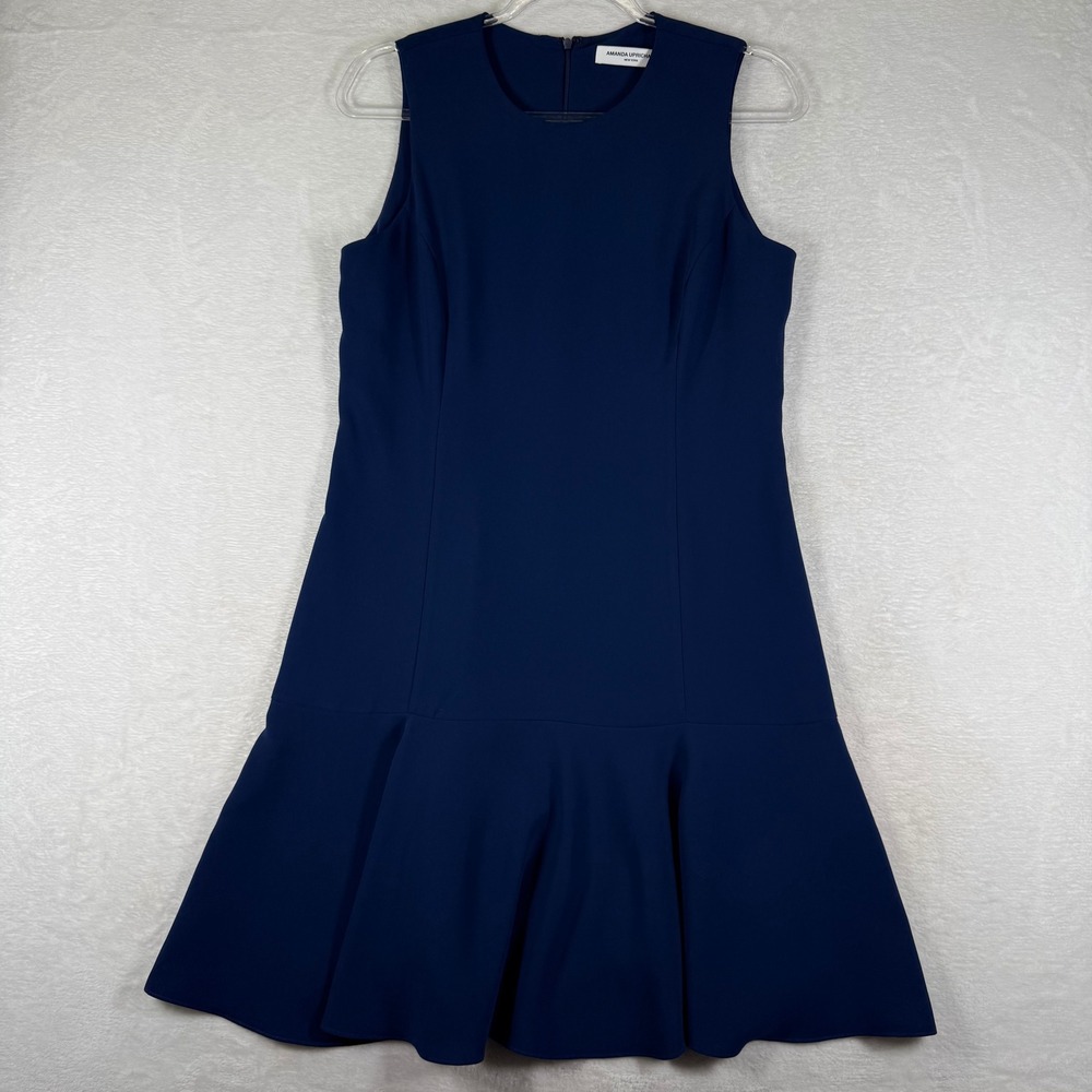 Amanda Uprichard Navy Blue Sleeveless Drop Waist Flounce Hem Dress Size L
